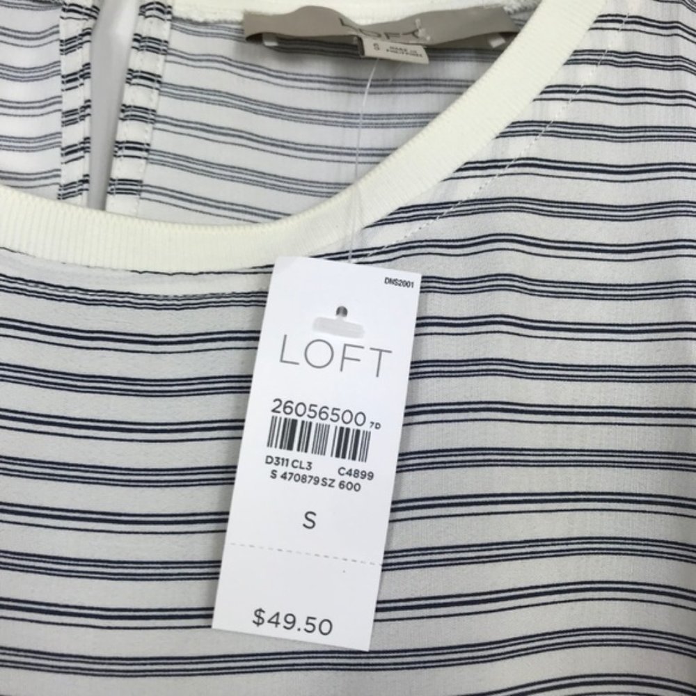 LOFT Women Small Blouse Striped Blue Back Key Hole - Picture 6 of 8